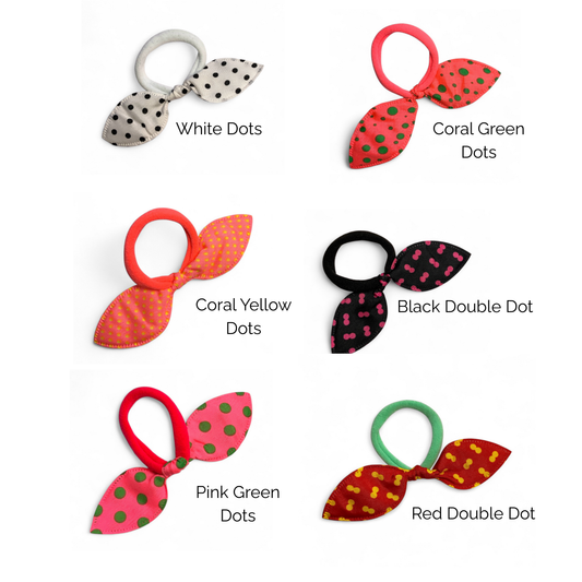 Fabric bow hair ties, alternate angle