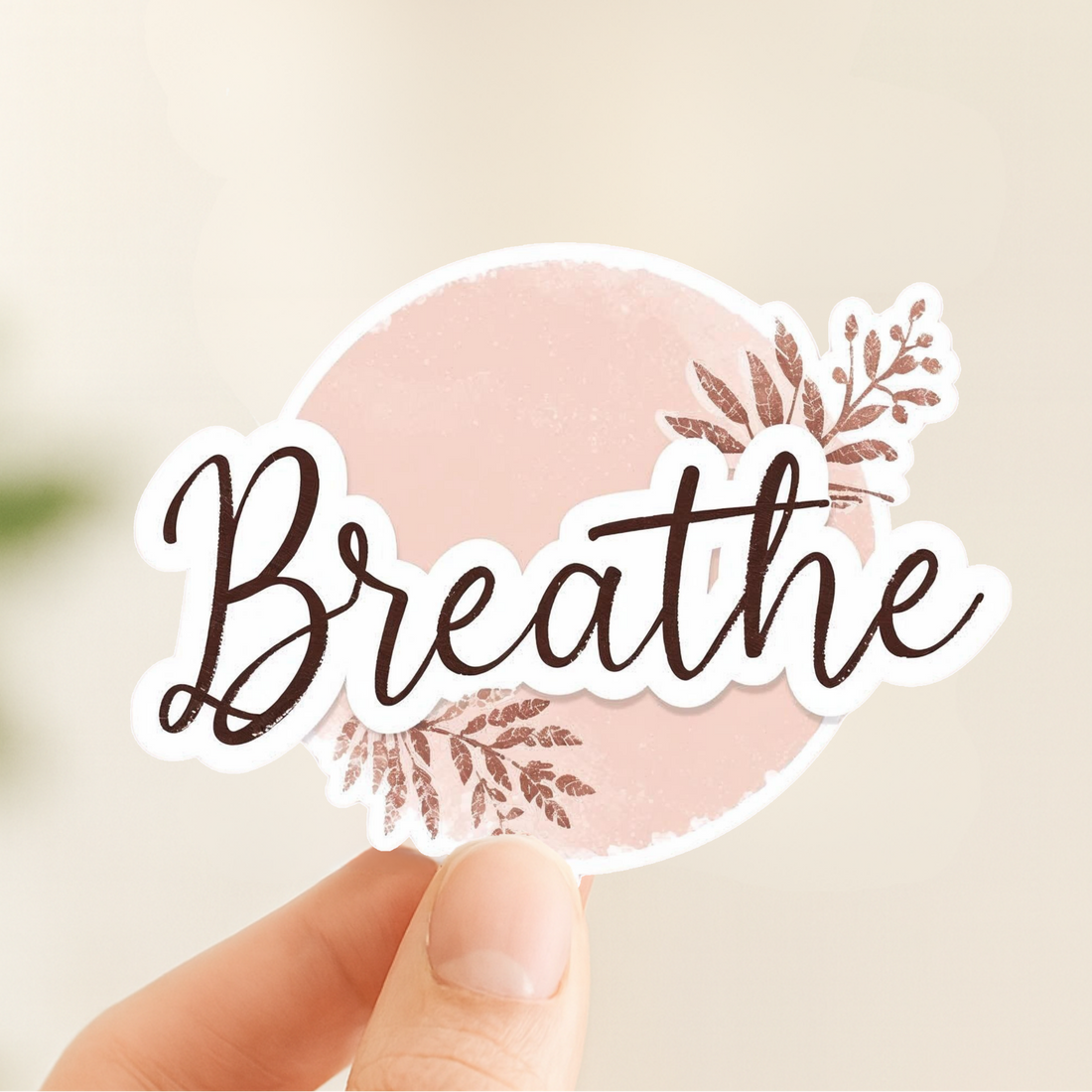 Breathe minimalist script sticker, alternate angle
