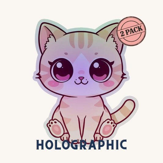 Kawaii cat rainbow holographic foil sticker set