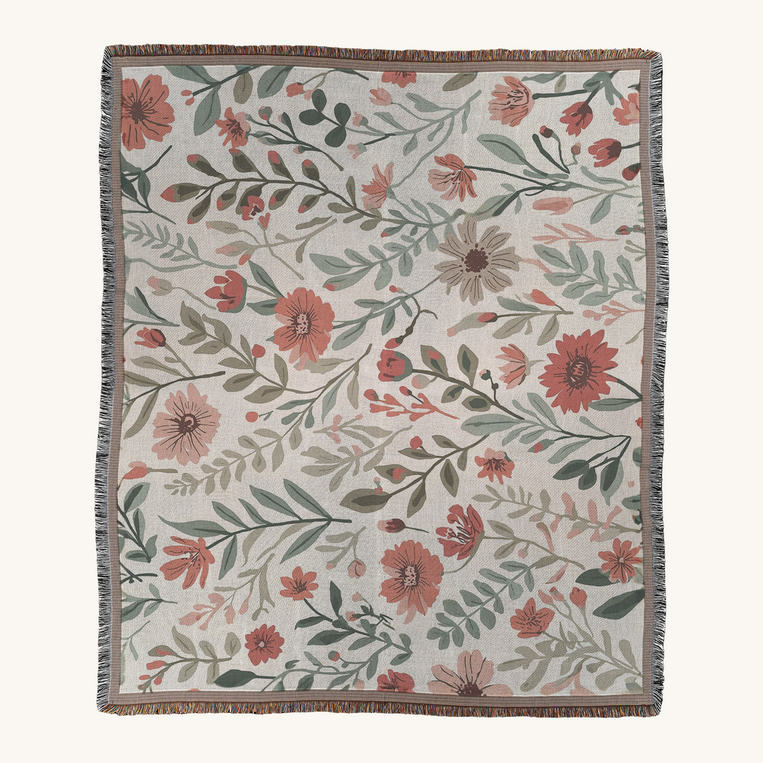 Rustic wildflower woven throw blanket, cottagecore floral design