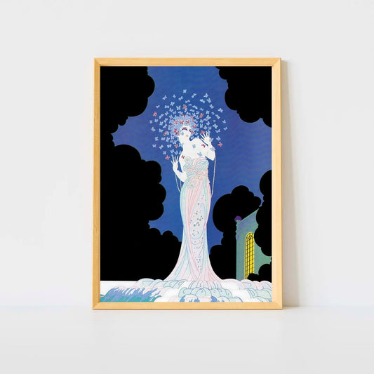 Ms Vogue digital wall art, art deco lady with butterflies print