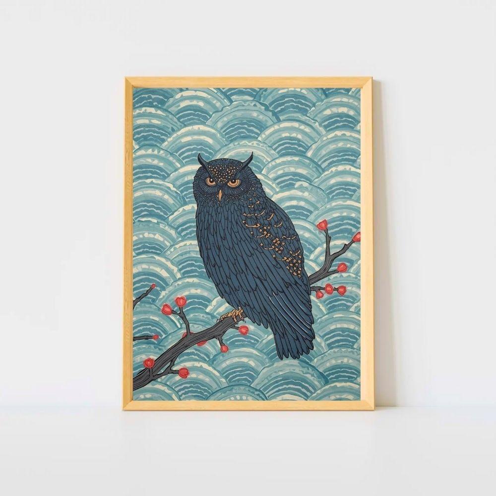 Nocturne Owl – Japanese Ukiyo-e Inspired Canvas Wall Art Print