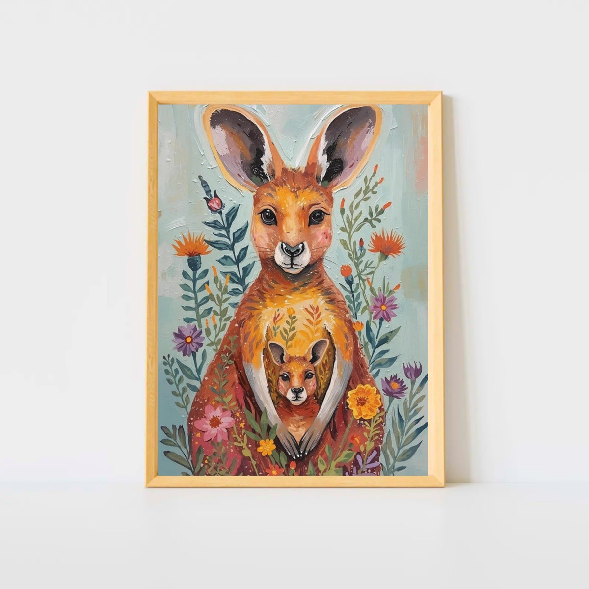 Abstract Impressionist Kangaroo & Joey Fine Art Poster – Vibrant Nature-Inspired Wall Decor