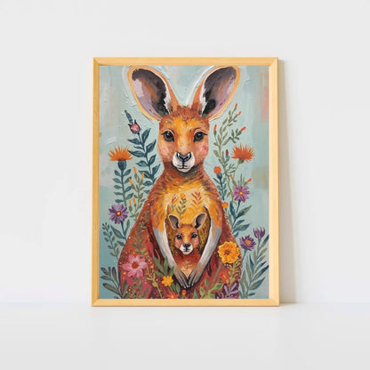 Abstract Impressionist Kangaroo & Joey Fine Art Poster – Vibrant Nature-Inspired Wall Decor