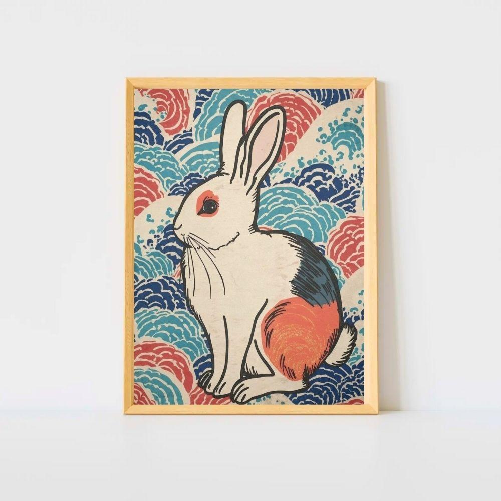 Vivid Rabbit – Japanese Ukiyo-e Inspired Canvas Wall Art Print