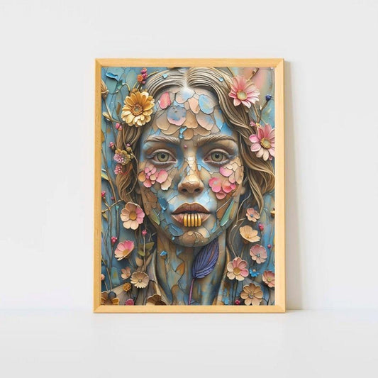 Petal Mosaic Muse – Floral Portrait Canvas Wall Art Print