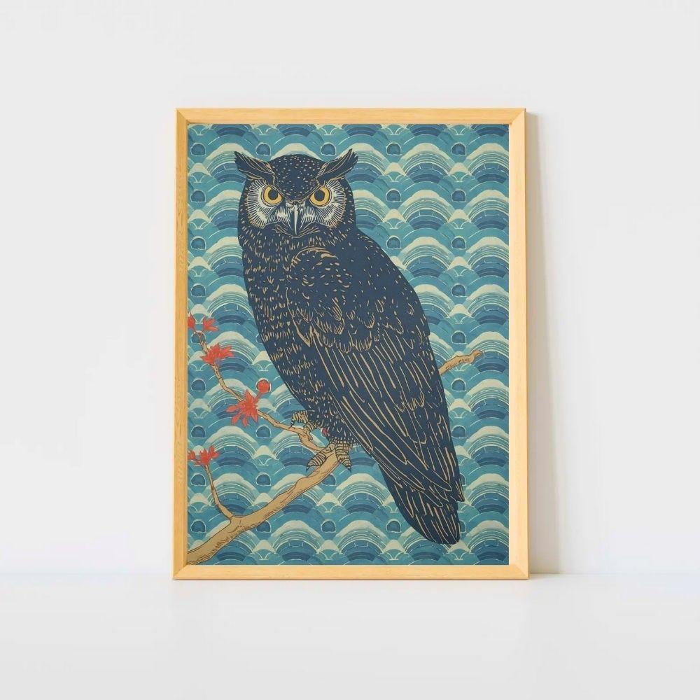 Majestic Owl – Japanese Ukiyo-e Inspired Canvas Wall Art Print