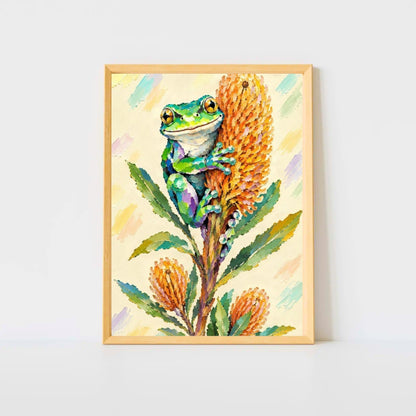Green Tree Frog Painted Australian Animal Fine Art Poster
