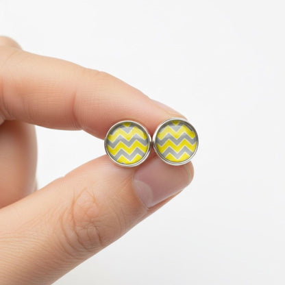 Chevron 10mm Earrings, Handmade Alloy Stud Earrings