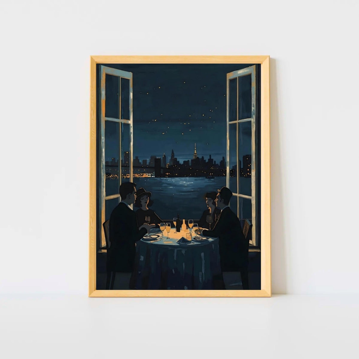 Midnight Rendezvous Fine Art Poster - Evocative Cityscape Dining Art Print