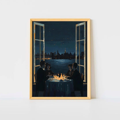 Midnight Rendezvous Fine Art Poster - Evocative Cityscape Dining Art Print