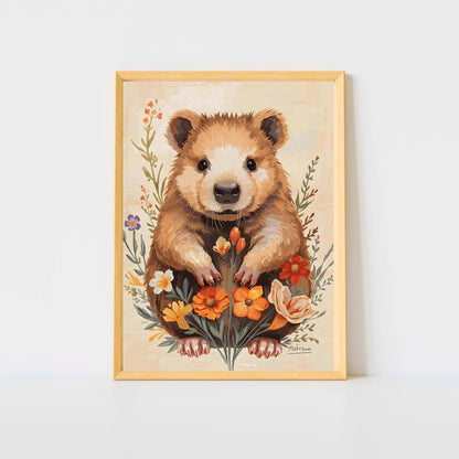 Charming Wildflower Critter Fine Art Poster in Warm Earthy Tones