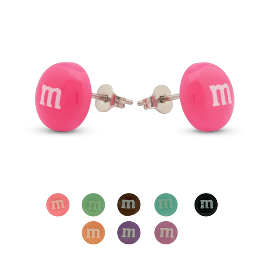 Colourful Resin Stud Earrings M&M Logo Handmade Fun Jewellery Gift | 14mm