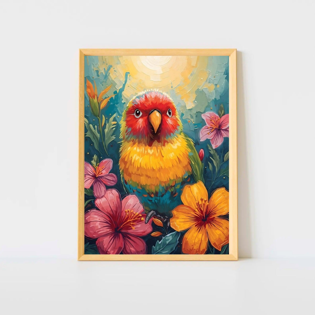 Tropical Parrot Paradise Fine Art Poster - Vivid Abstract Bird & Floral Wall Decor