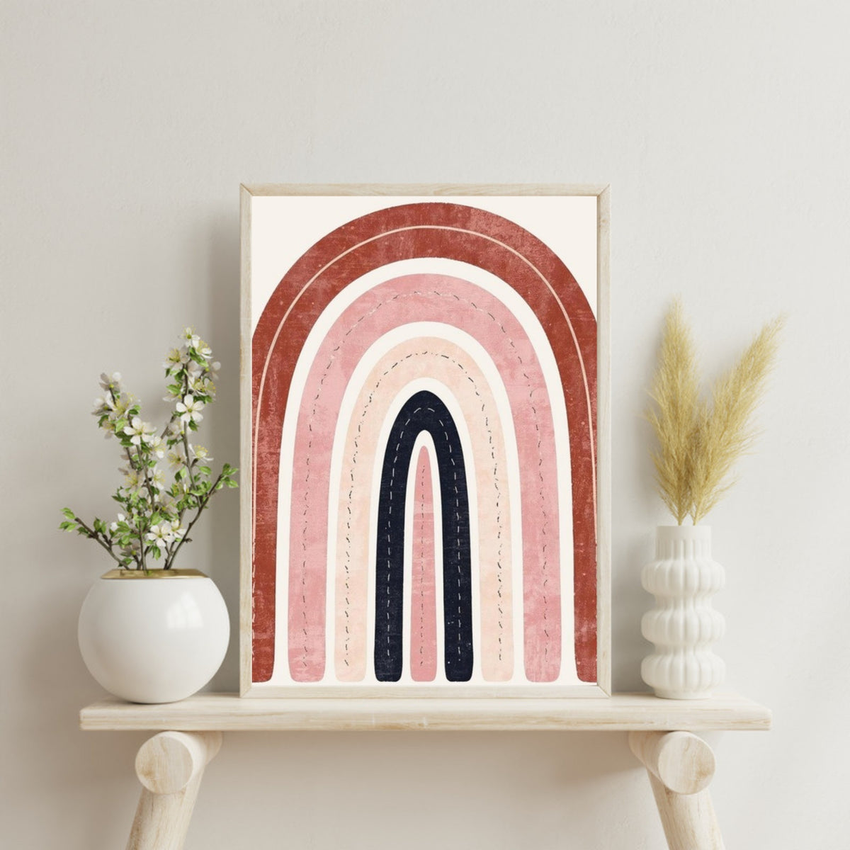Boho Rainbow Serenity Fine Art Poster - Modern Earthy Nursery Decor & Art Print