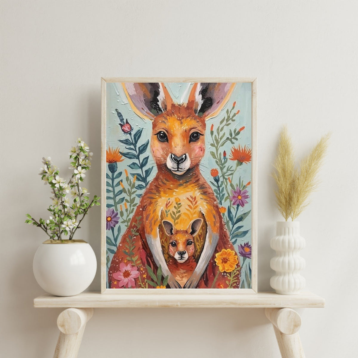 Abstract Impressionist Kangaroo & Joey Fine Art Poster – Vibrant Nature-Inspired Wall Decor
