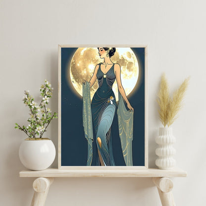 Art Deco Diva Moonlit Fine Art Poster - A Touch of Roaring Twenties Glamour for Your Walls