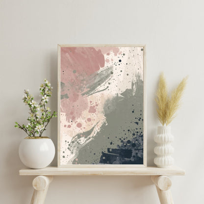 Abstract Serenity Splash Fine Art Poster - Modern Blush & Grey Wall Art for Contemporary Spaces