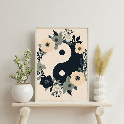 Floral Yin Yang Harmony Fine Art Poster - Balance & Serenity Wall Decor