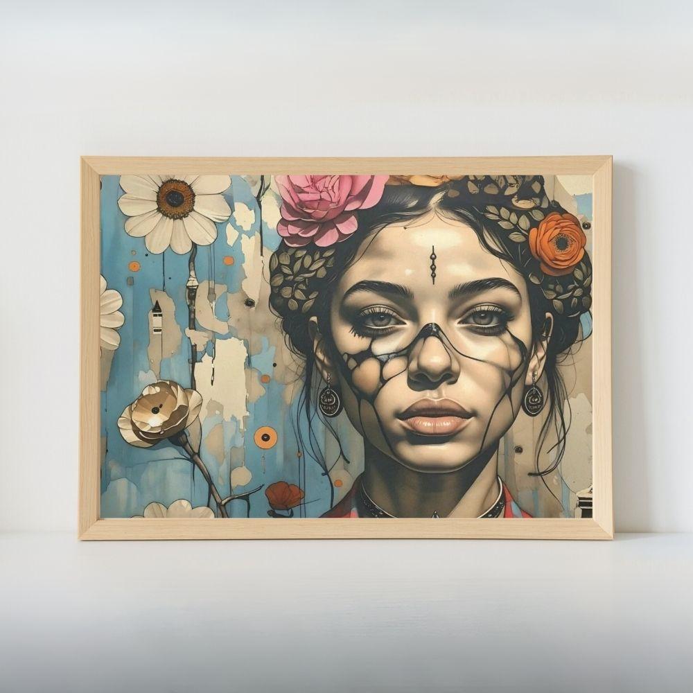 Blooming Reverie – Floral Crown Portrait Canvas Wall Art Print