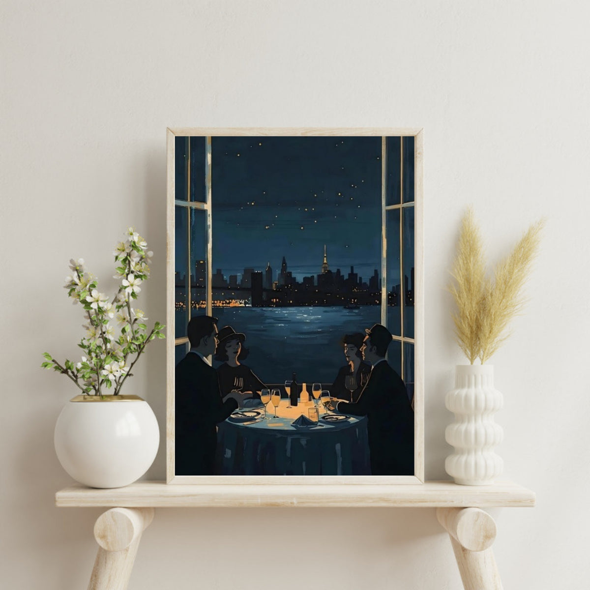 Midnight Rendezvous Fine Art Poster - Evocative Cityscape Dining Art Print