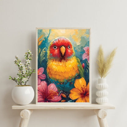 Tropical Parrot Paradise Fine Art Poster - Vivid Abstract Bird & Floral Wall Decor