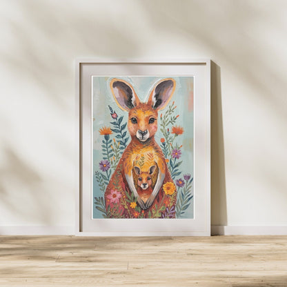 Abstract Impressionist Kangaroo & Joey Fine Art Poster – Vibrant Nature-Inspired Wall Decor
