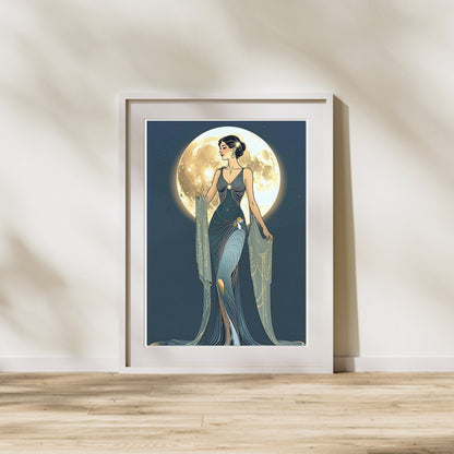 Art Deco Diva Moonlit Fine Art Poster - A Touch of Roaring Twenties Glamour for Your Walls