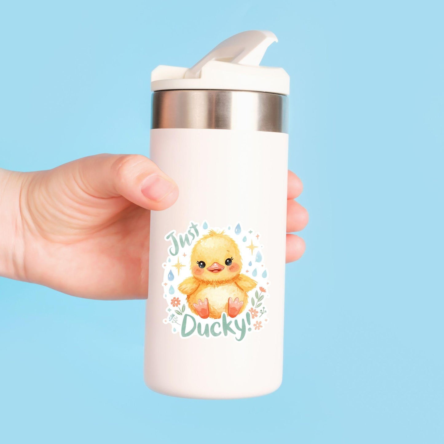 Just Ducky Raindrops | Cute Animal | White Vinyl | Die-Cut Sticker