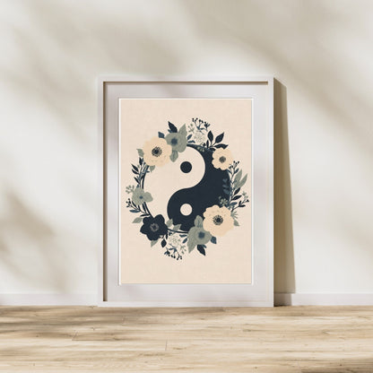 Floral Yin Yang Harmony Fine Art Poster - Balance & Serenity Wall Decor