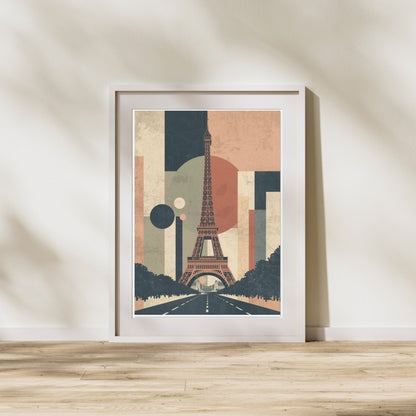 Eiffel Tower Geometric Abstract Fine Art Poster - Mid-Century Modern Parisian Vibe