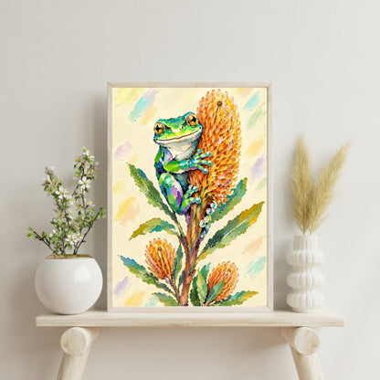 Green Tree Frog Painted Australian Animal Fine Art Poster