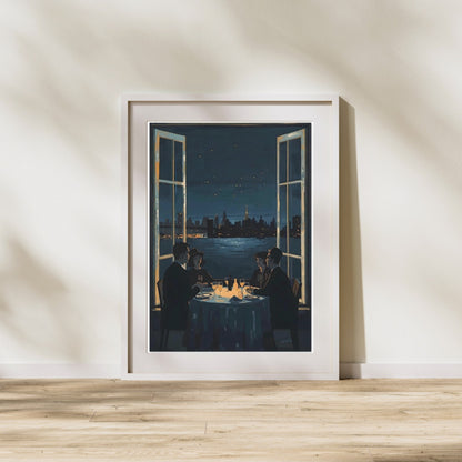 Midnight Rendezvous Fine Art Poster - Evocative Cityscape Dining Art Print