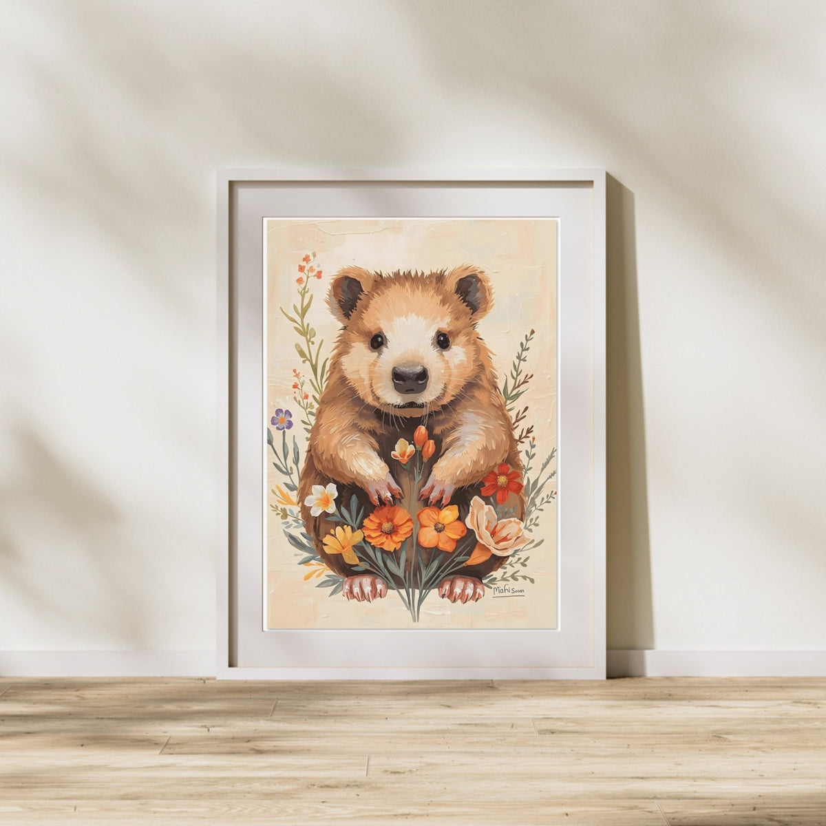 Charming Wildflower Critter Fine Art Poster in Warm Earthy Tones