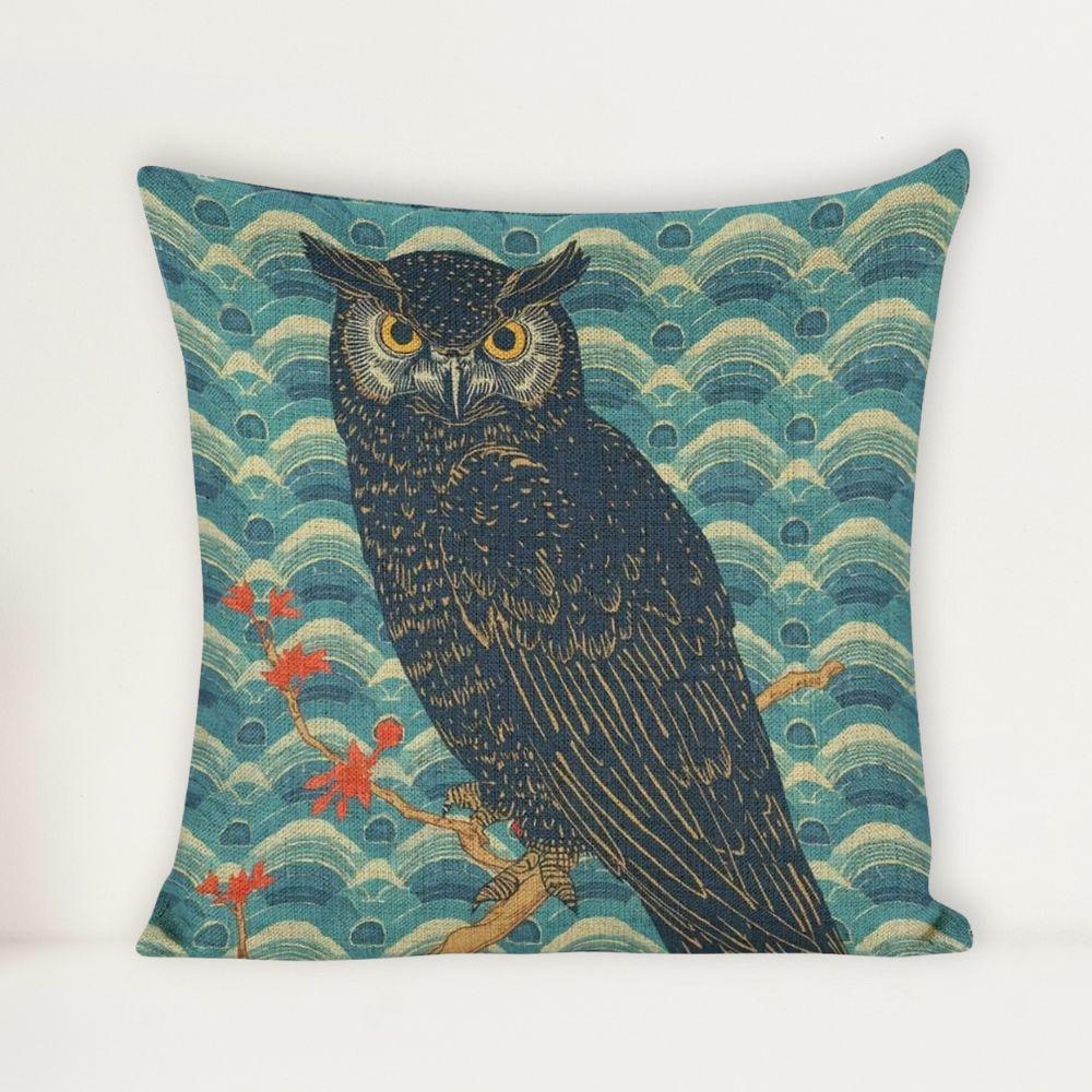 Majestic Owl Linen Double Sided Throw Pillow Cushion Covers | 45×45 cm