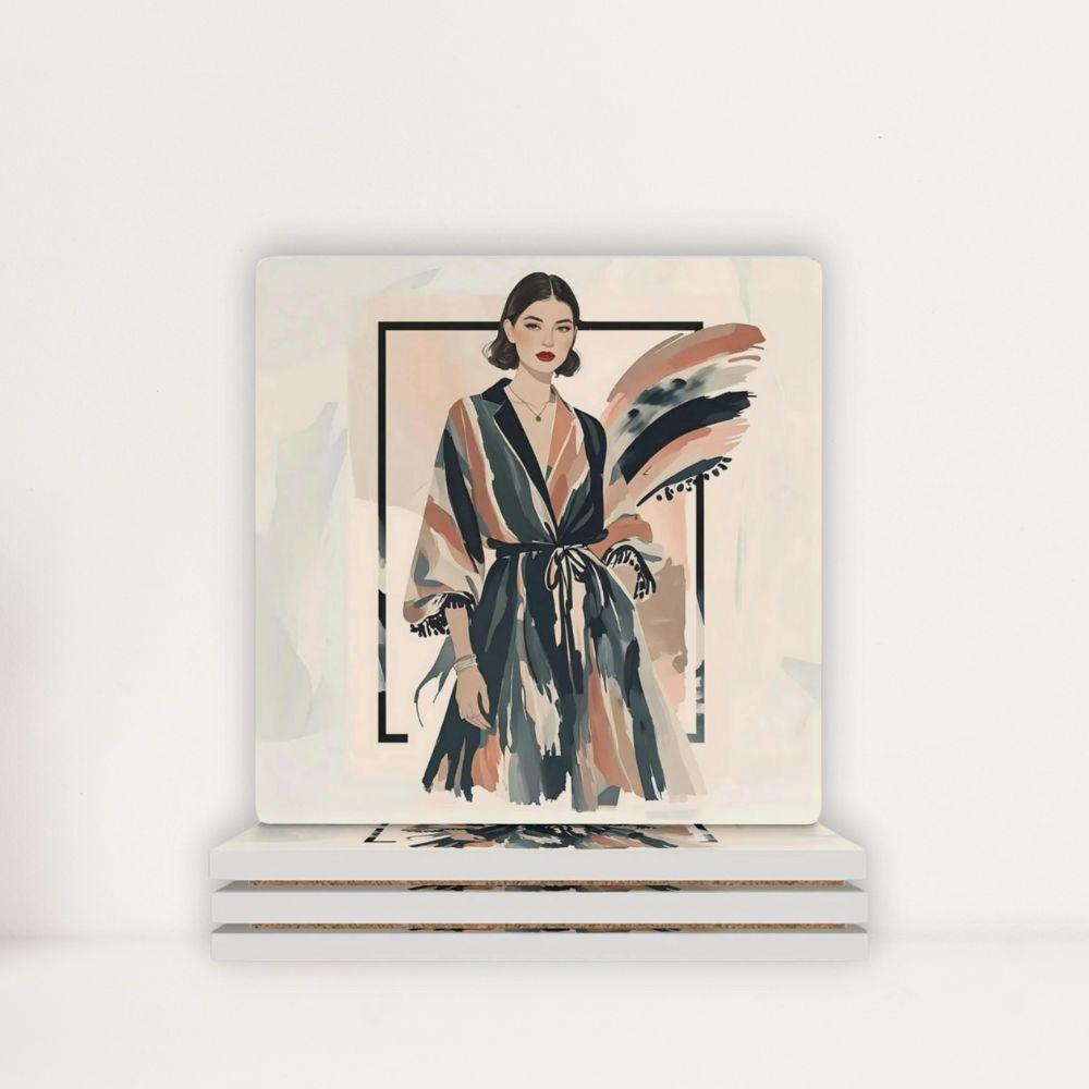 Modern Muse Vintage Fashion Portrait Ceramic Coasters (Set of 4 or 6)