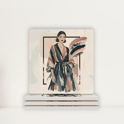 Modern Muse Vintage Fashion Portrait Ceramic Coasters (Set of 4 or 6)