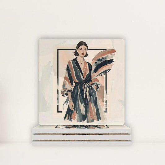 Modern Muse Vintage Fashion Portrait Ceramic Coasters (Set of 4 or 6)