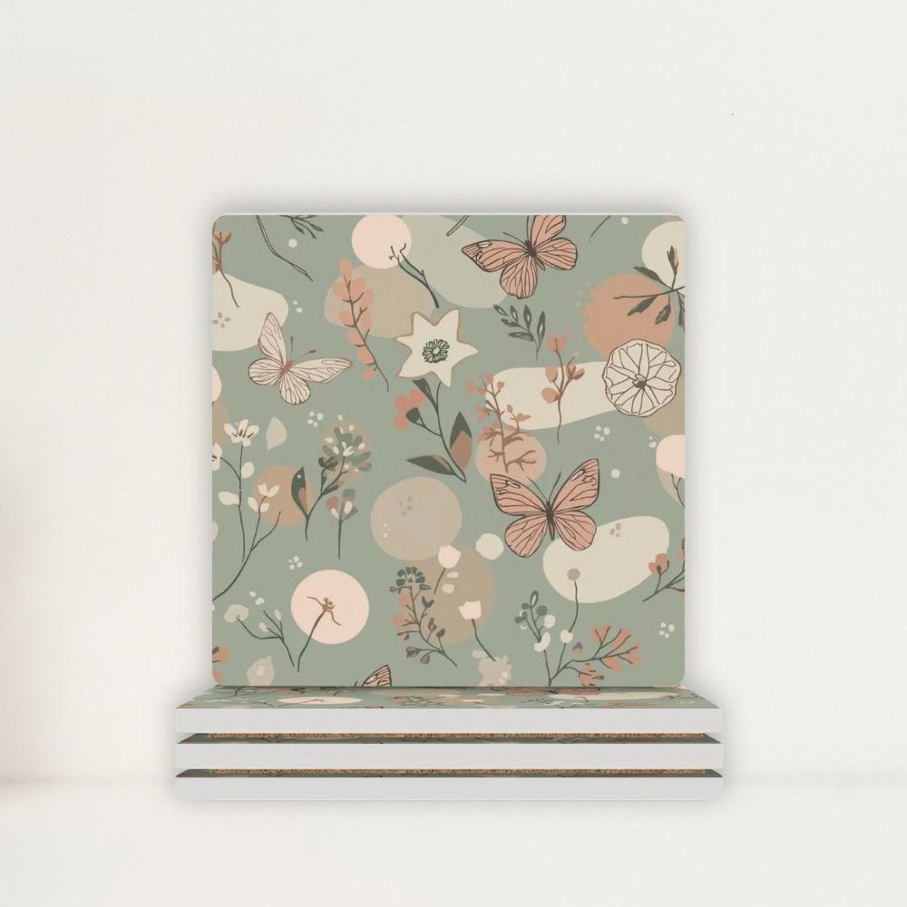 Botanical Flutter Butterfly & Floral Ceramic Coasters (Set of 4 or 6)