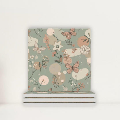 Botanical Flutter Butterfly & Floral Ceramic Coasters (Set of 4 or 6)