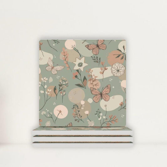Botanical Flutter Butterfly & Floral Ceramic Coasters (Set of 4 or 6)