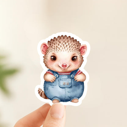 Pangolin in Overalls Whimsical | Cute Animal | White Gloss Vinyl | Die-Cut Sticker