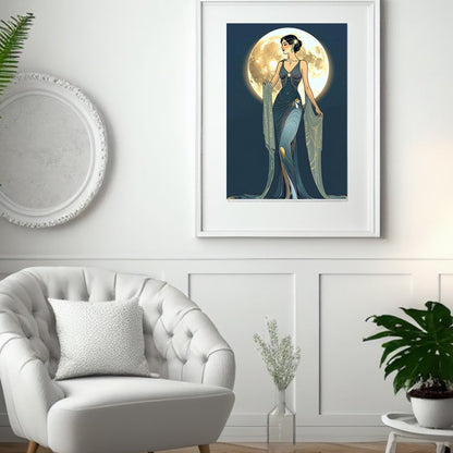 Art Deco Diva Moonlit Fine Art Poster - A Touch of Roaring Twenties Glamour for Your Walls