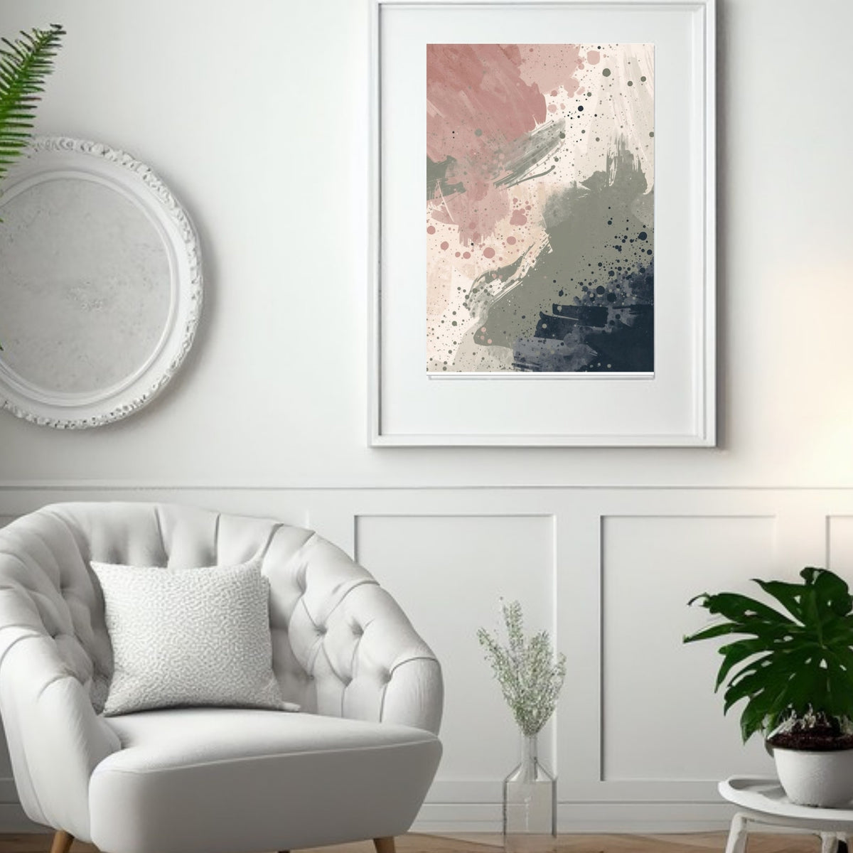 Abstract Serenity Splash Fine Art Poster - Modern Blush & Grey Wall Art for Contemporary Spaces