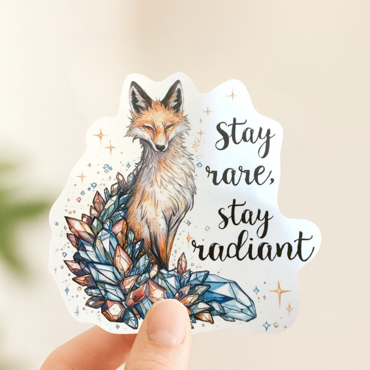 Stay Rare Stay Radiant Crystal Fox | Empowering | White Gloss Vinyl | Die-Cut Sticker