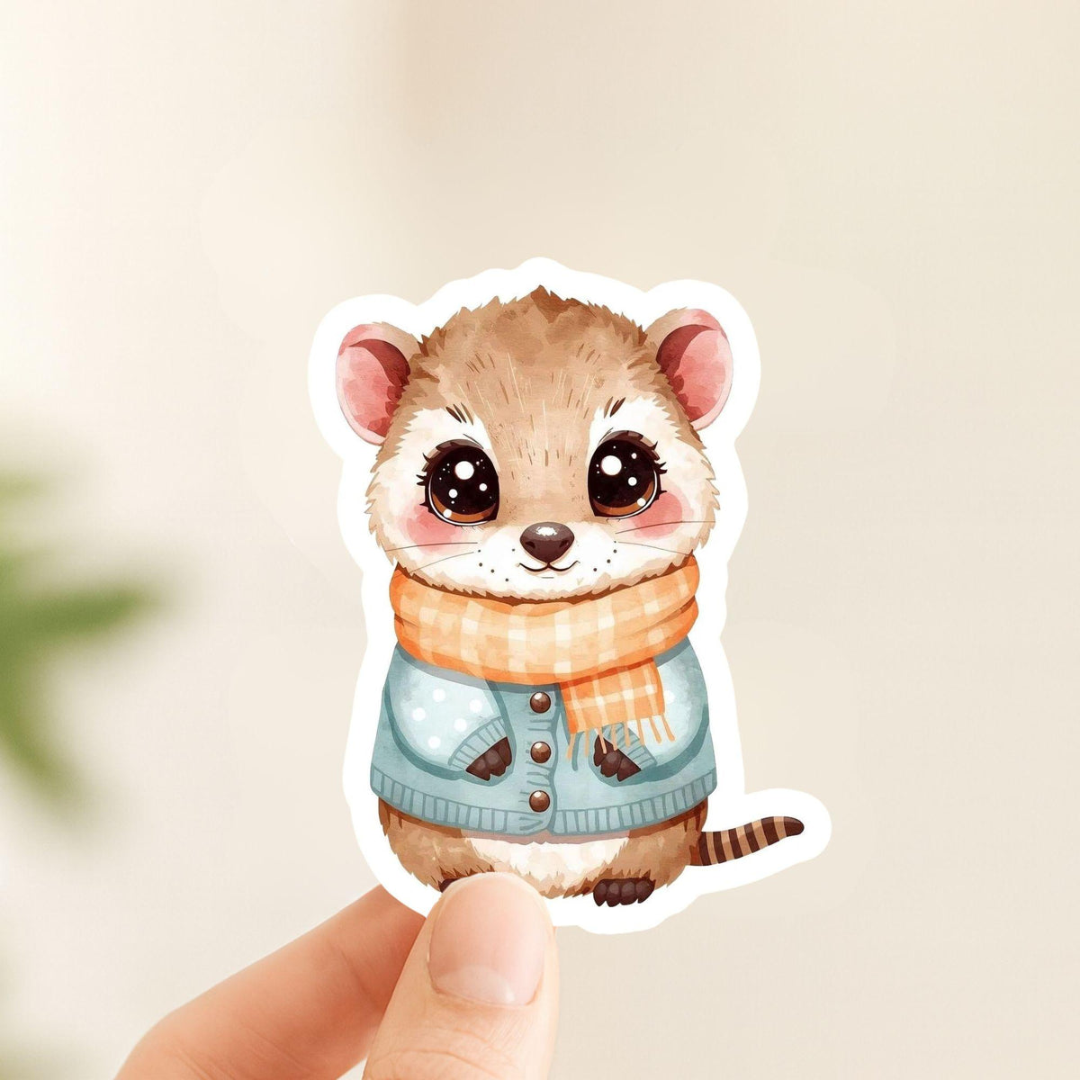 Numbat in Scarf Cozy Forest | Aussie Animal | White Gloss Vinyl | Die-Cut Sticker
