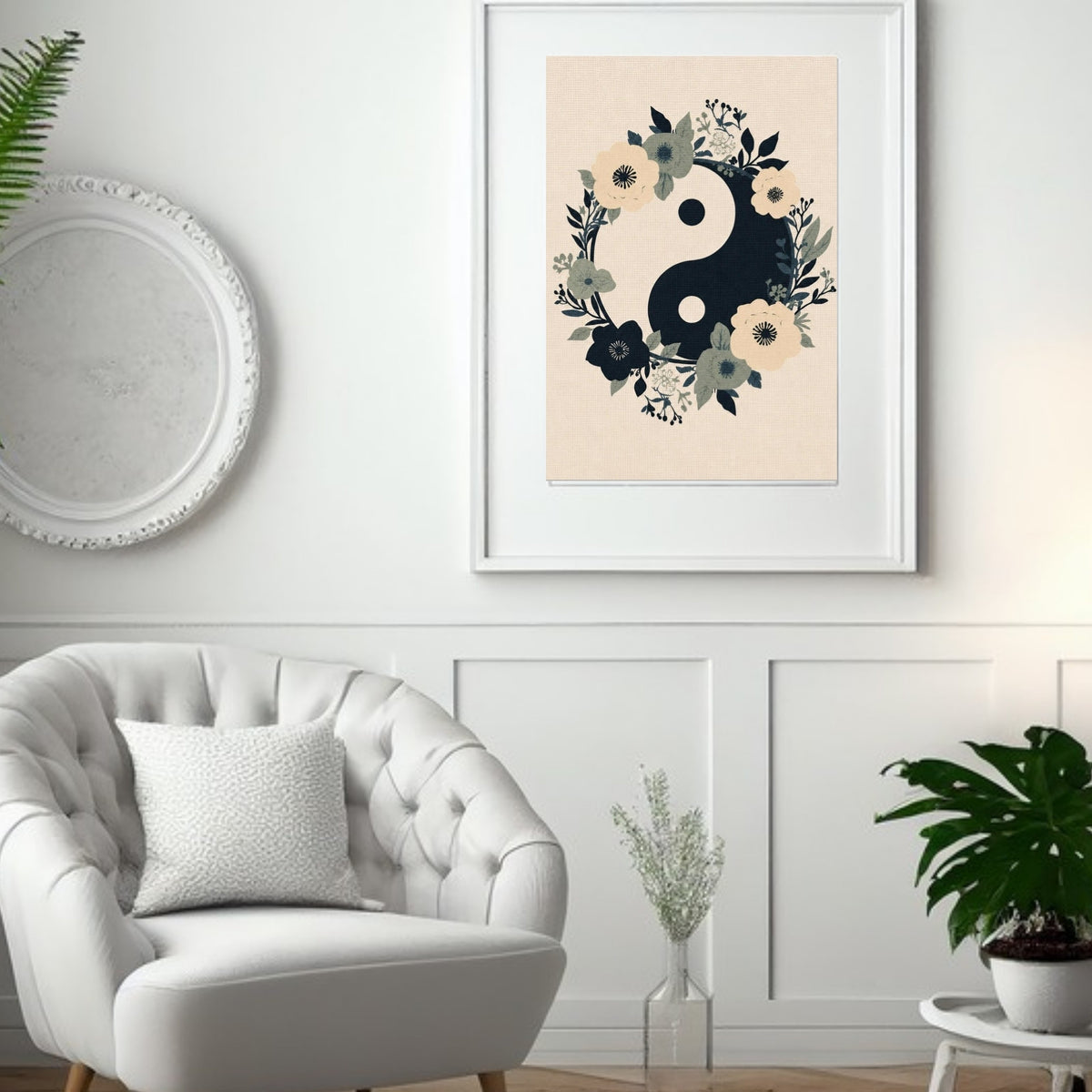 Floral Yin Yang Harmony Fine Art Poster - Balance & Serenity Wall Decor