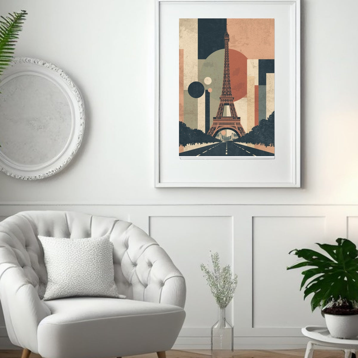 Eiffel Tower Geometric Abstract Fine Art Poster - Mid-Century Modern Parisian Vibe