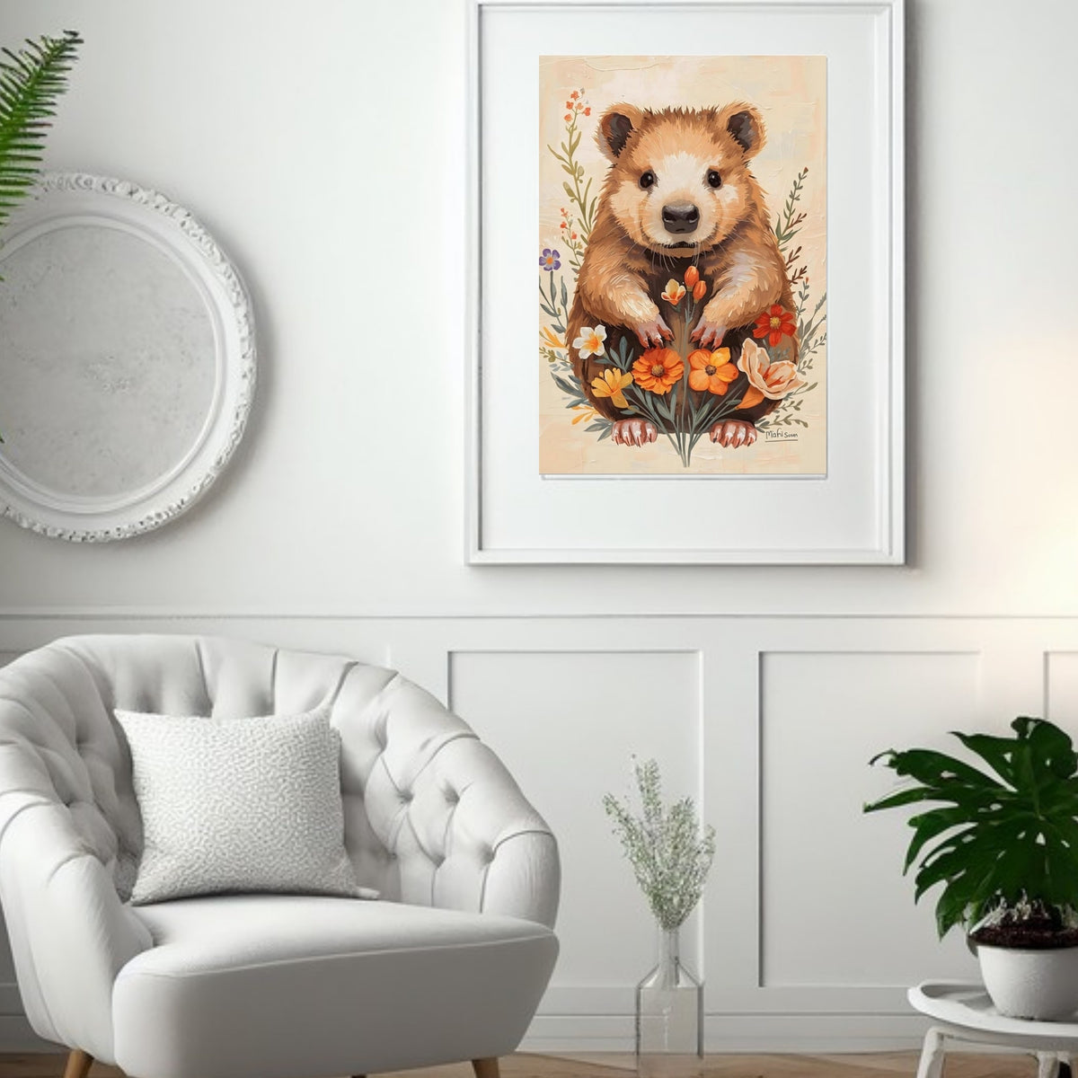Charming Wildflower Critter Fine Art Poster in Warm Earthy Tones