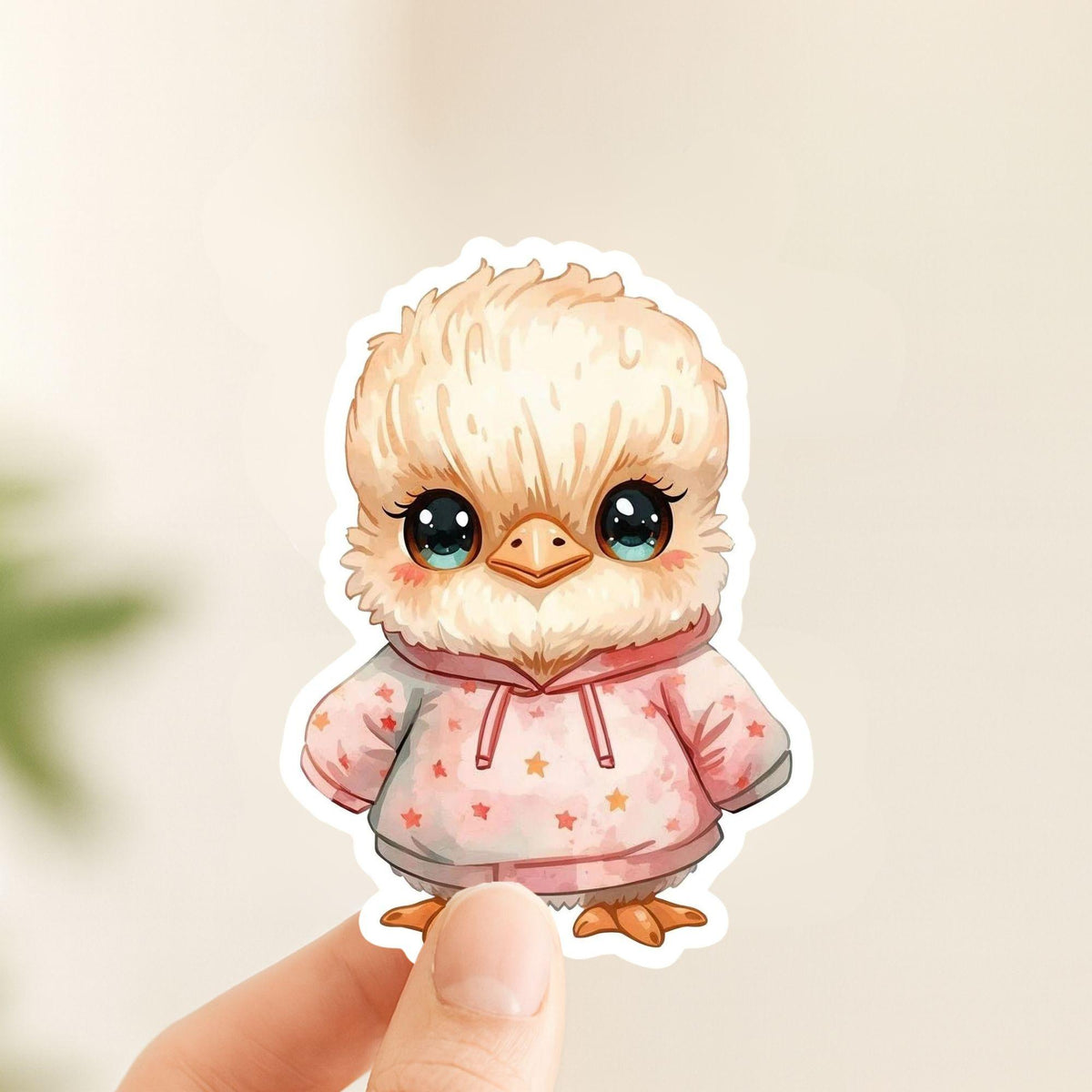 Cassowary Chick Star Hoodie | Kawaii | White Gloss Vinyl | Die-Cut Sticker
